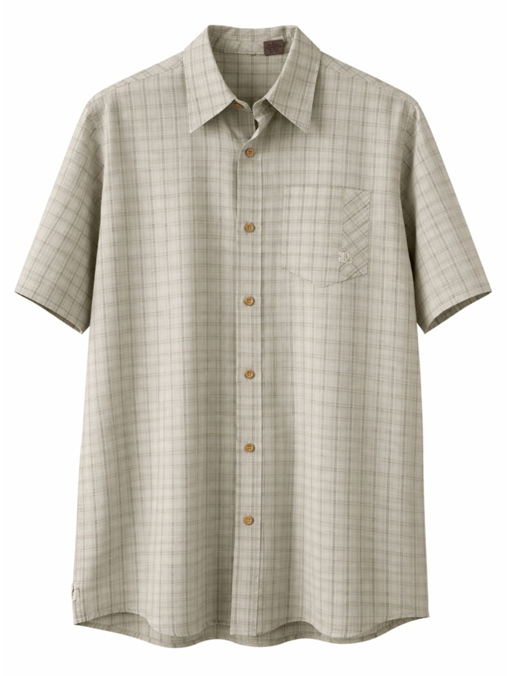 Redsand Plaid Button Up Shirt Mens Taupe Casual Coastal Short Sleeve- L